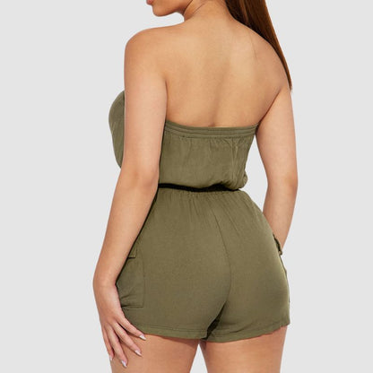 Off Shoulder Tube Top Cargo Romper