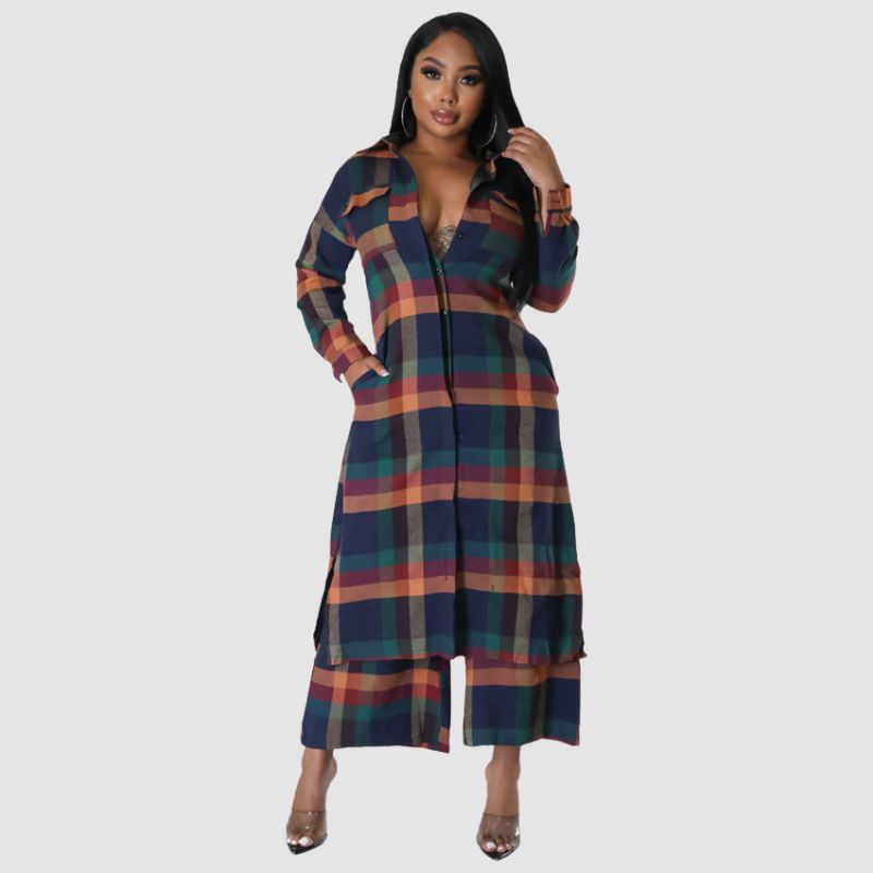 Plaid Shirts Wide Leg Pant Set