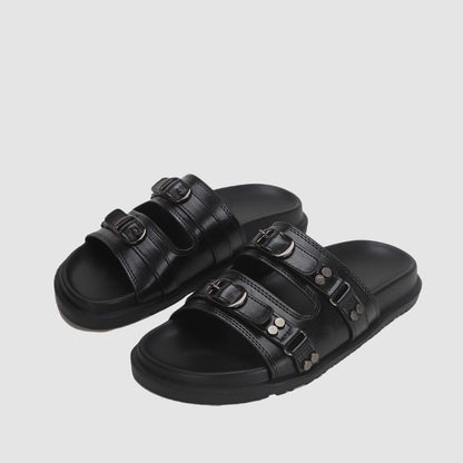 Solid Color Buckle Platform Slippers