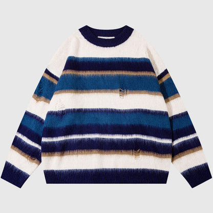 Simple Hole Design Stripe Pullover