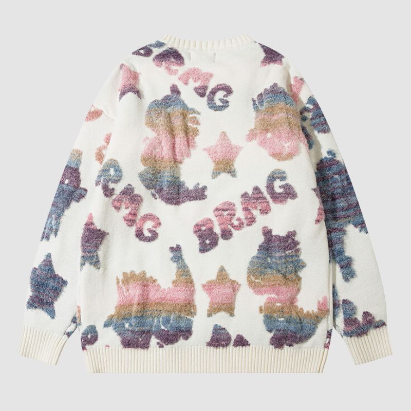 Colorful Dinosaur Jacquard Pullover