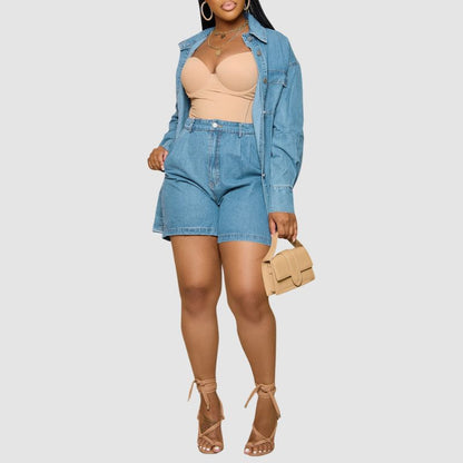 Casual Denim Jacket & Shorts Set