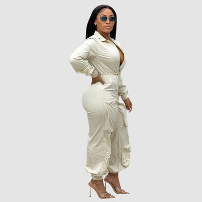 Lapel Patch Pocket Cargo Jumpsuits