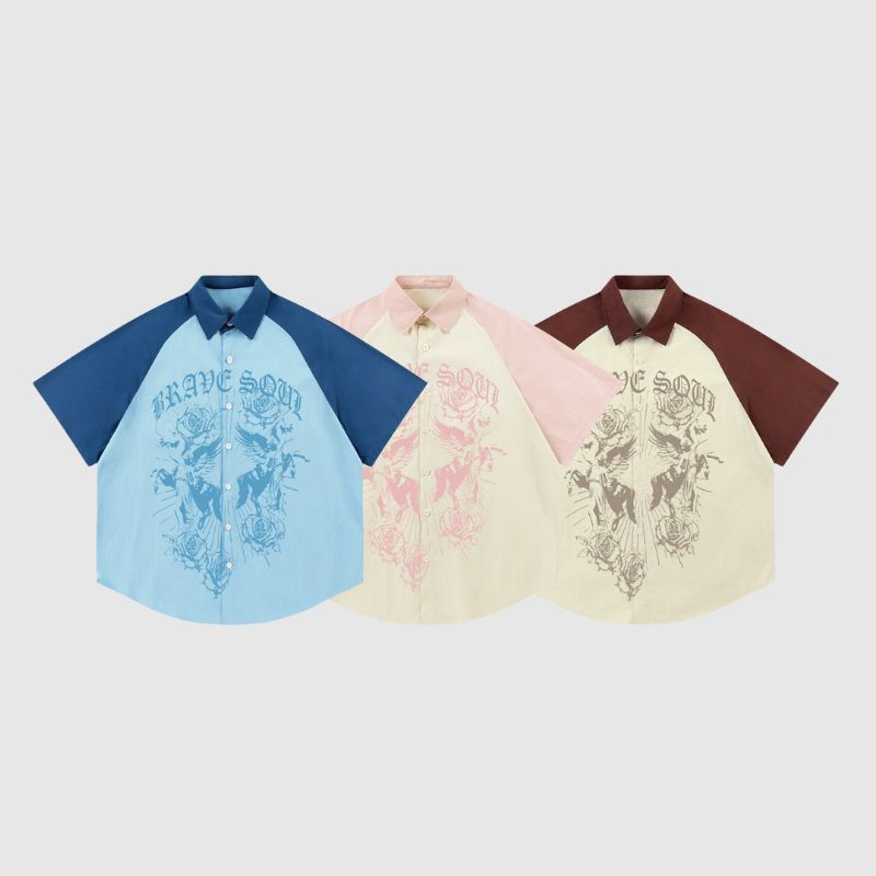 Anime Print Patchwork Shirts