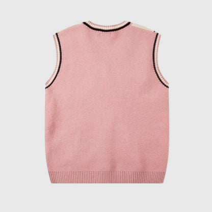 Color Block Letter Loose V-Neck Vest