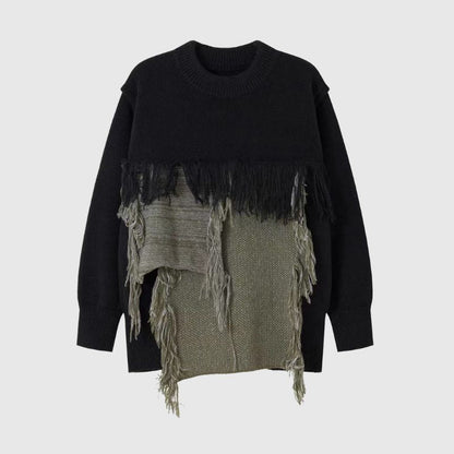 Color Block Fringe Knit Sweater