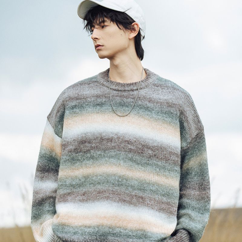 Vibrant Transition Stripe Knit Pullover