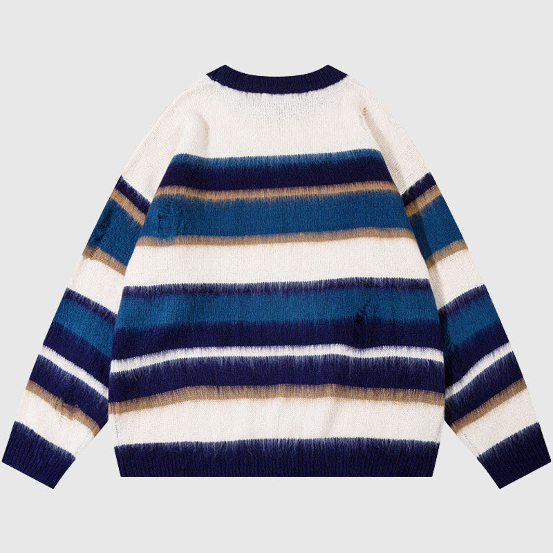 Simple Hole Design Stripe Pullover