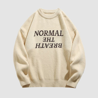 Solid Color Letter Jacquard Knit Sweater