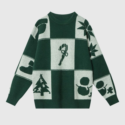 Christmas Pattern Embossed Color-Block Sweater