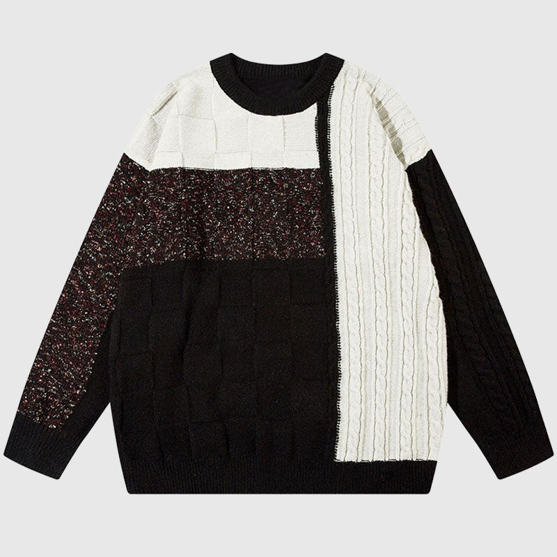 Twisted Design Patchwork Knit Pullover