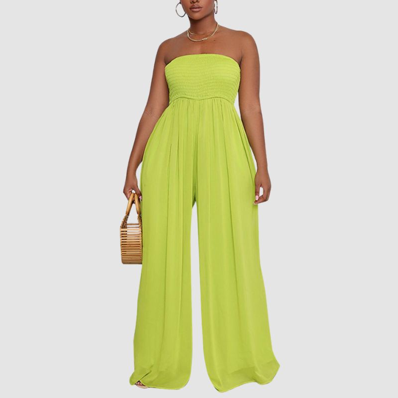 Solid Color Tube Top Wide Leg Jumpsuit