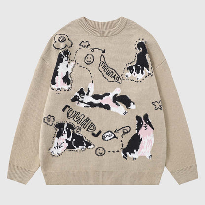 Dog Pattern Oversized Knit Sweater