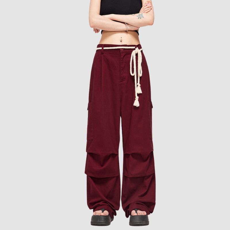 Lace-up Wide Leg Cargo Pants