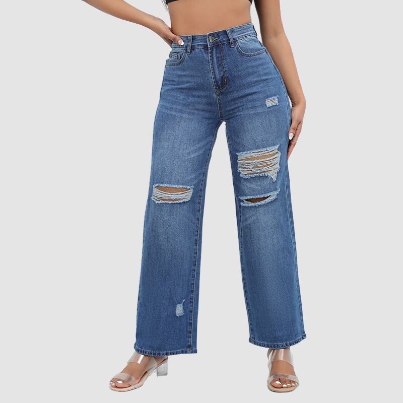 High Waist Ripped Wide Leg Jeans