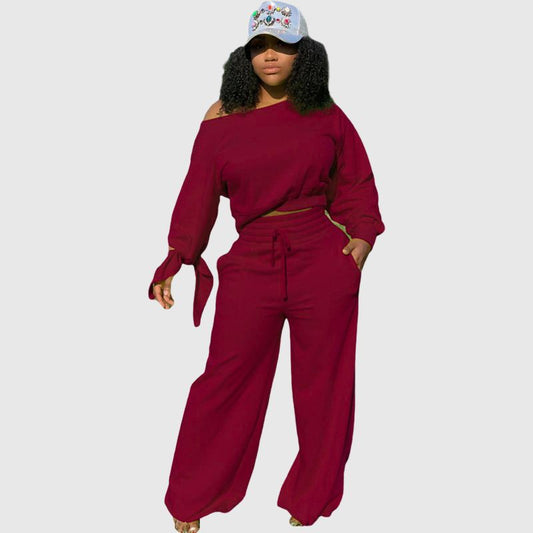 Off-shoulder Wide Leg Pant Set