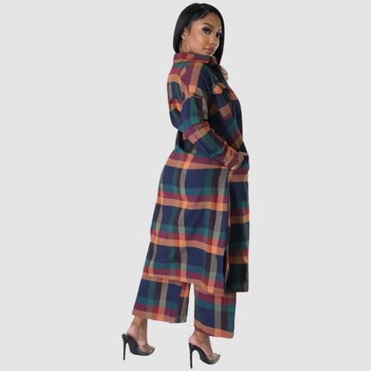 Plaid Shirts Wide Leg Pant Set