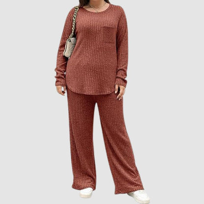 Plus Size Solid Color Knit Set