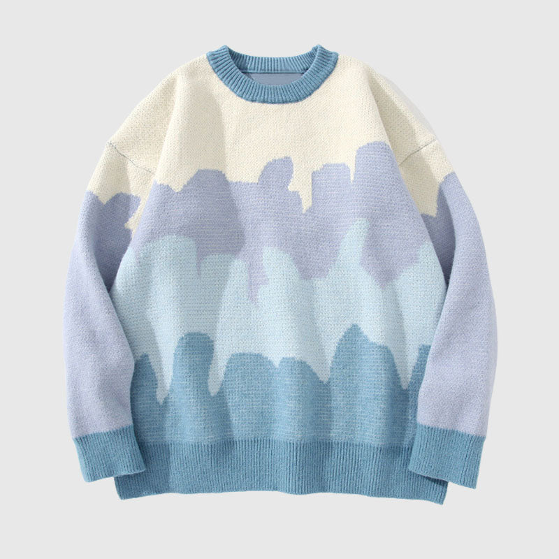 Tree Pattern Color-blocked Pullover