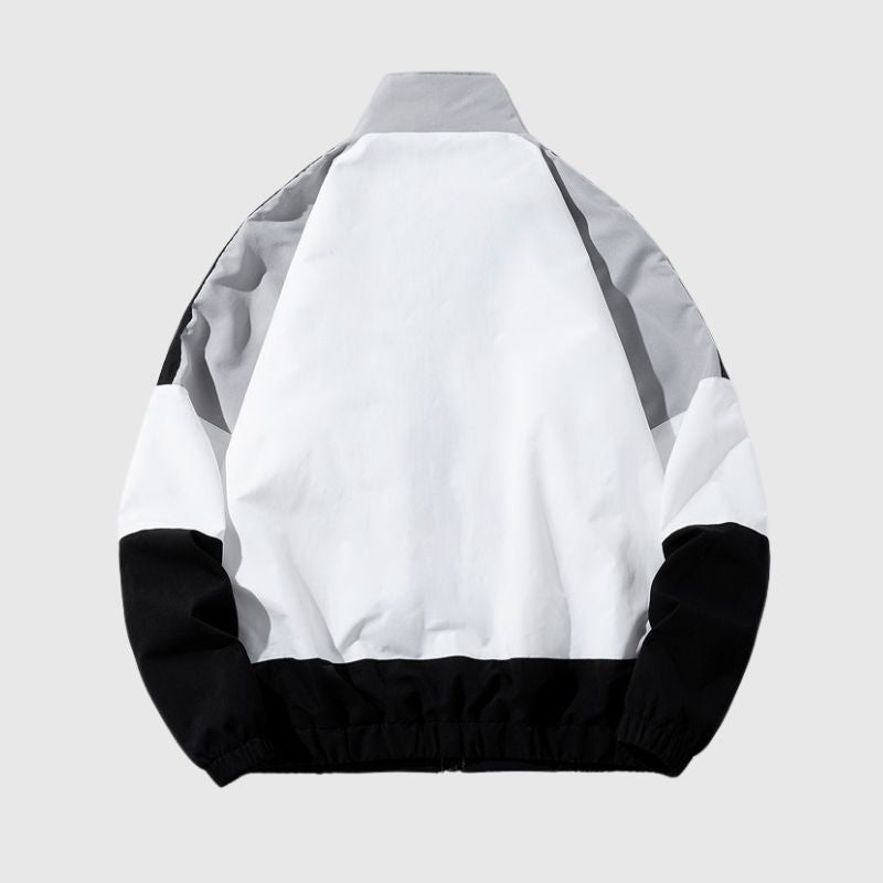 Stand Collar Color-Blocked Baseball Jacket