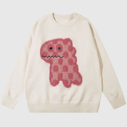 Cartoon Spotted Dinosaur Embroidered Pullover