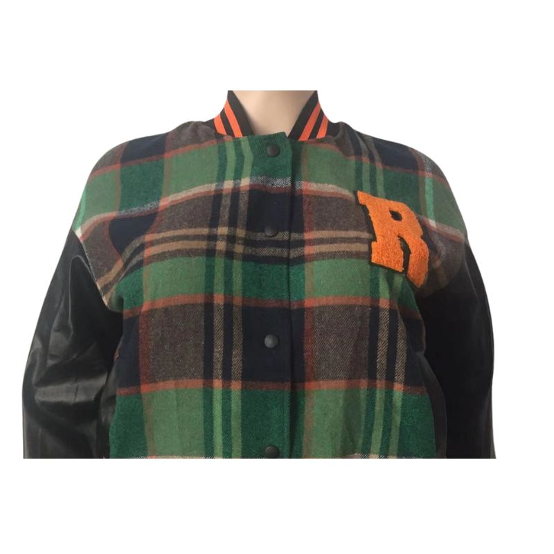 PU Patchwork Plaid Jacket