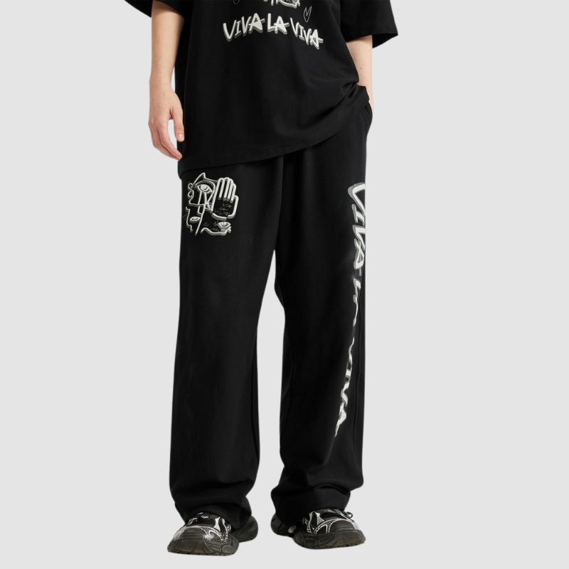 Hip-hop Letter Printed Wide Leg Pants