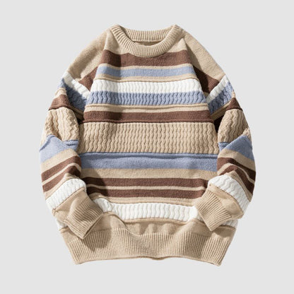 Striped Cable Patchwork Design Pullover