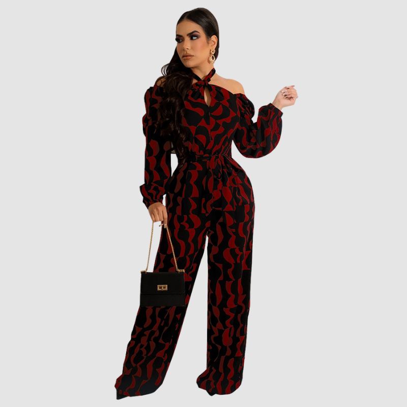 Irregular Printed Halter Jumpsuits