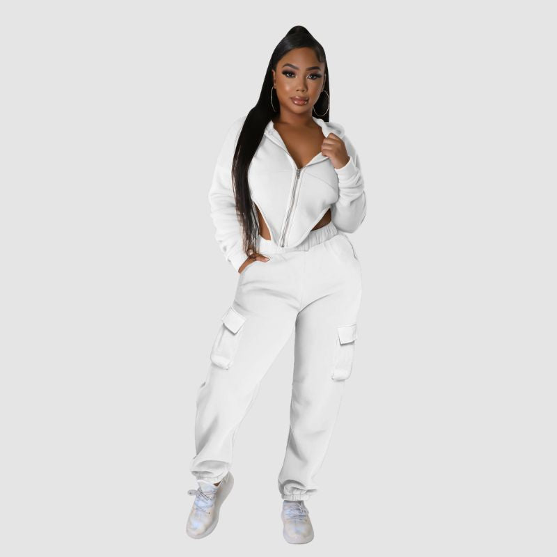 Irregular Zipper Top & Cargo Pant Set