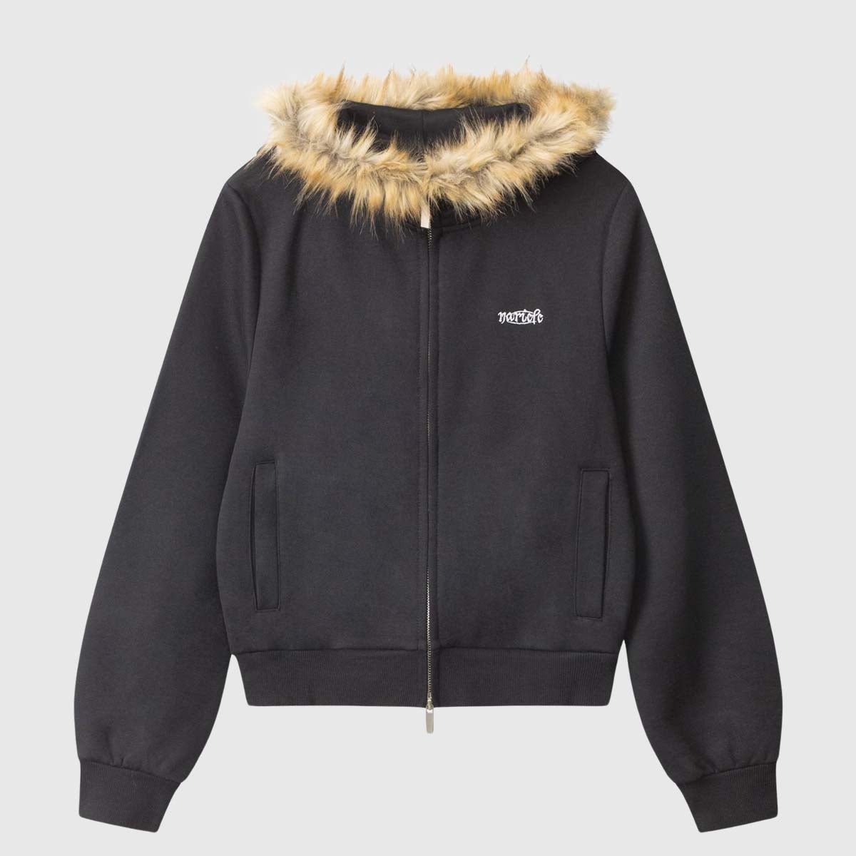 Faux Fur Trim Hooded Zip-Up Jacket