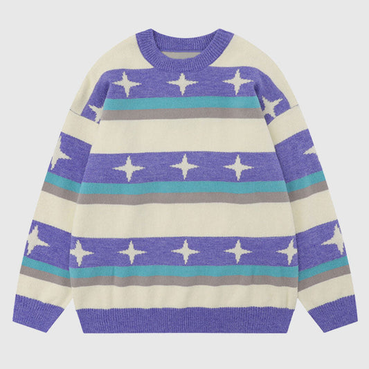 Star Pattern Stripe Patchwork Pullover