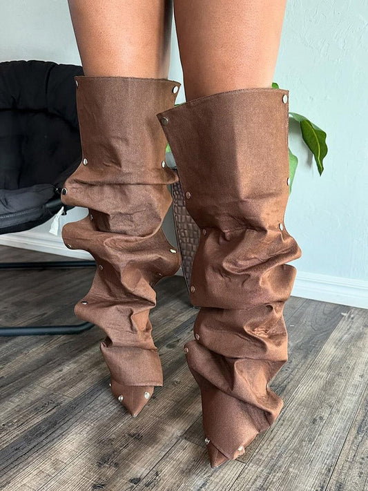 Handcrafted  Leather Press Stud Knee-High Boots