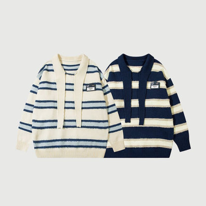 Striped Collar College-Style Sweater