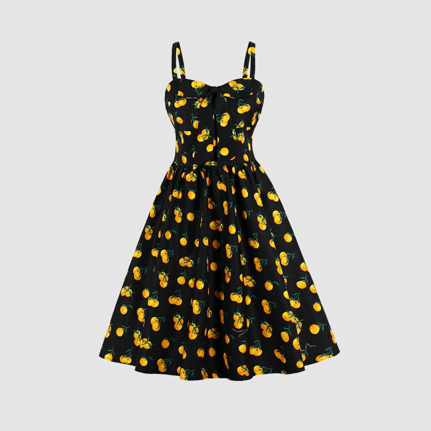 Vintage Fruit Print Midi Dress