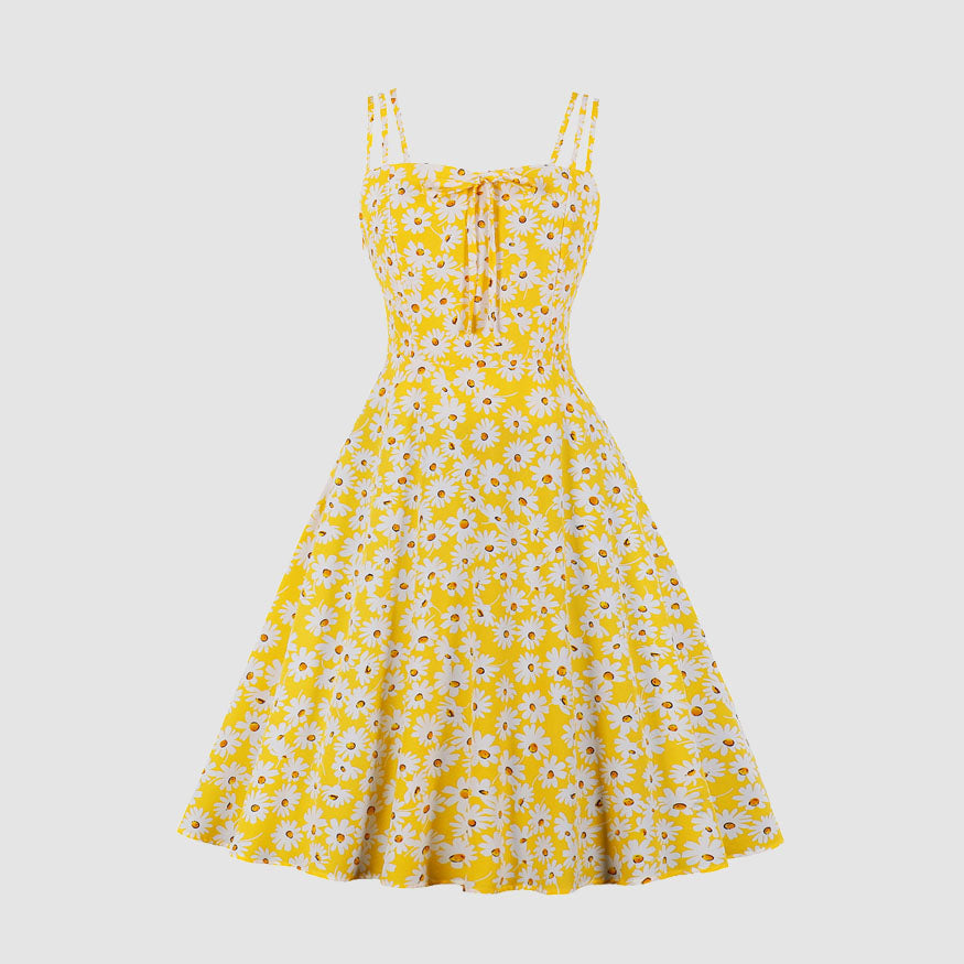 Vintage Daisy Print Cami Strap Dress