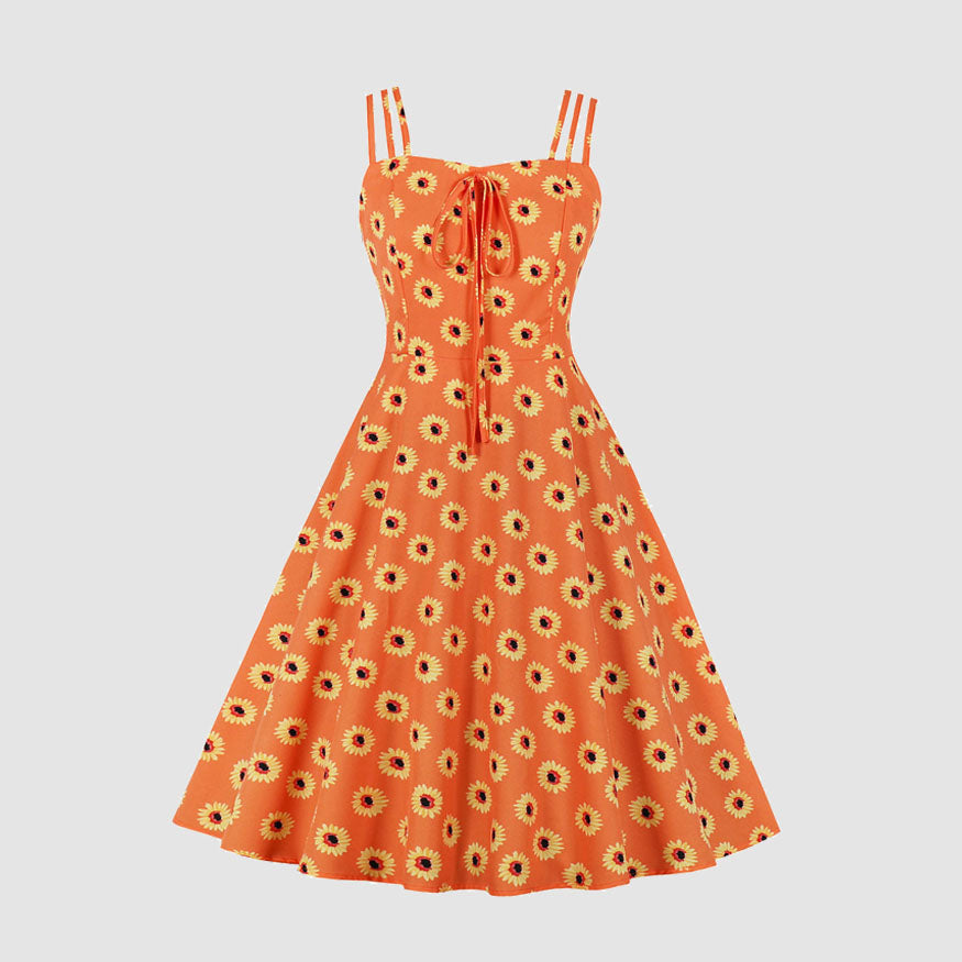 Vintage Daisy Print Cami Strap Dress