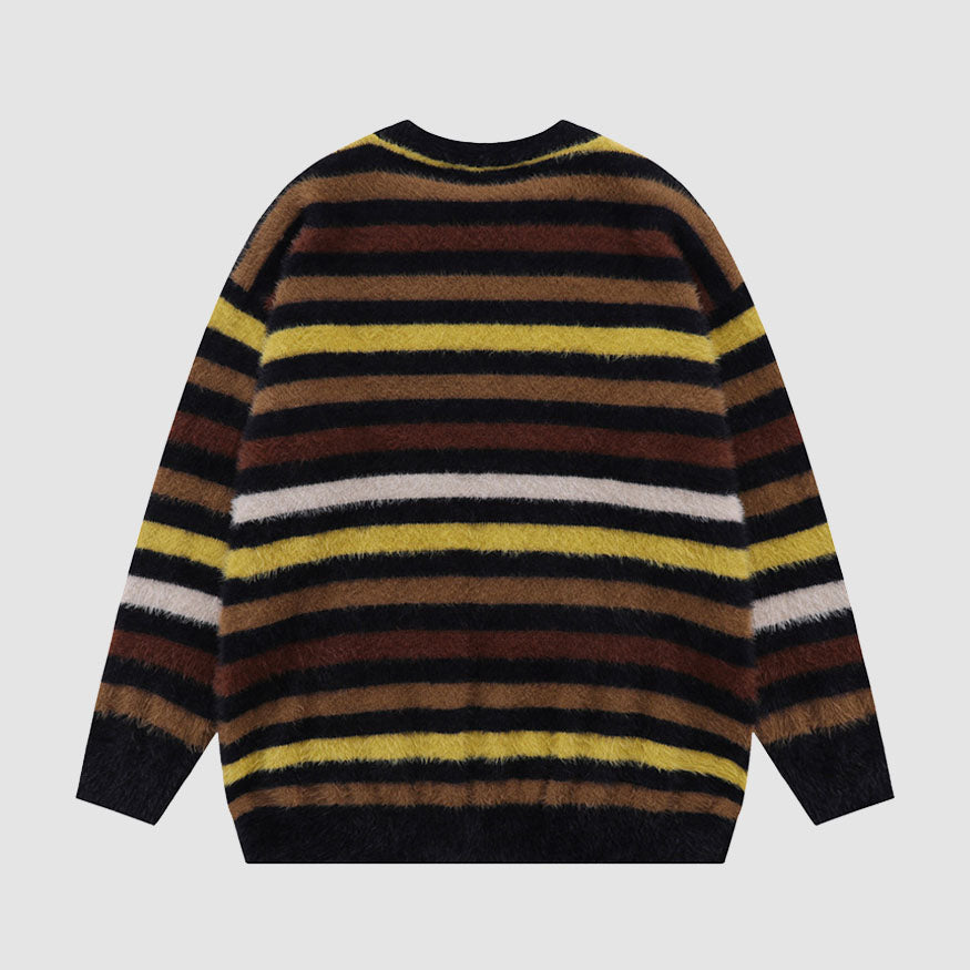 Pentagram Pattern Striped Fuzzy Sweater