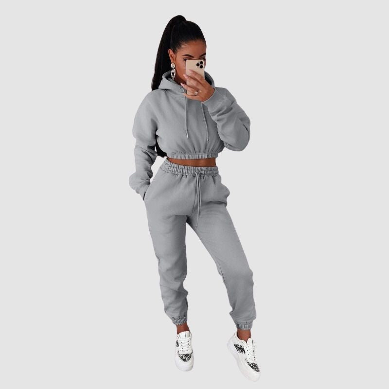 Solid Color Hoodies Drawstring Pant Set