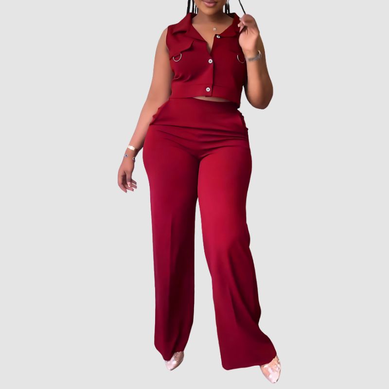 Solid Color Vest & Straight Leg Pants Set