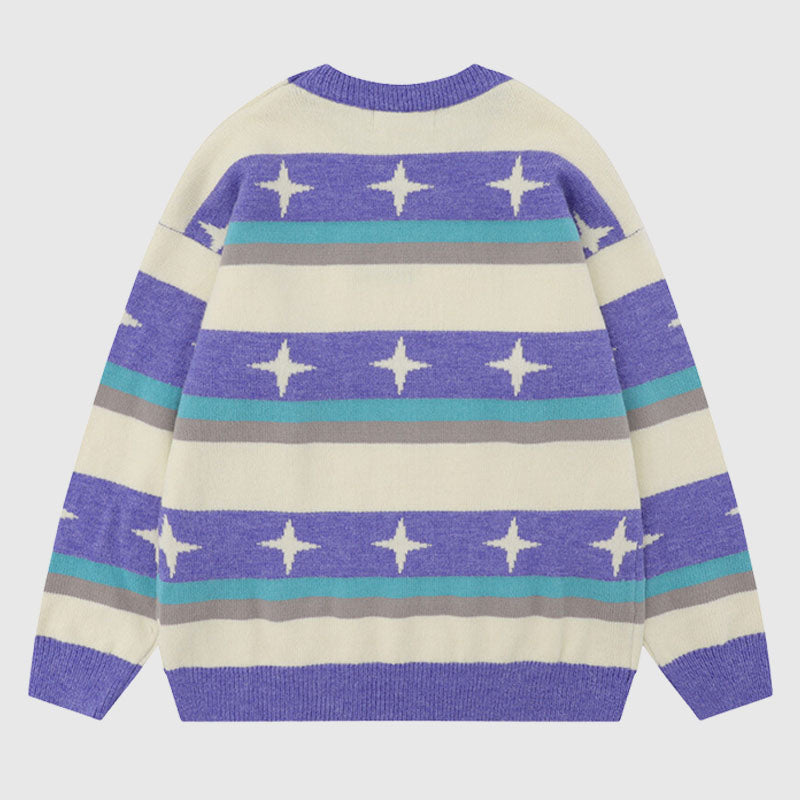 Star Pattern Stripe Patchwork Pullover