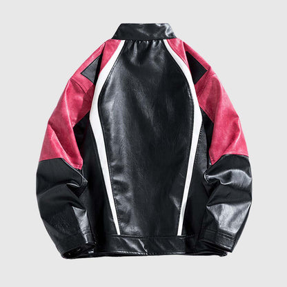 Colorblock PU Moto Jacket