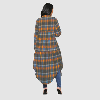 Pleated Design Plaid Shirts