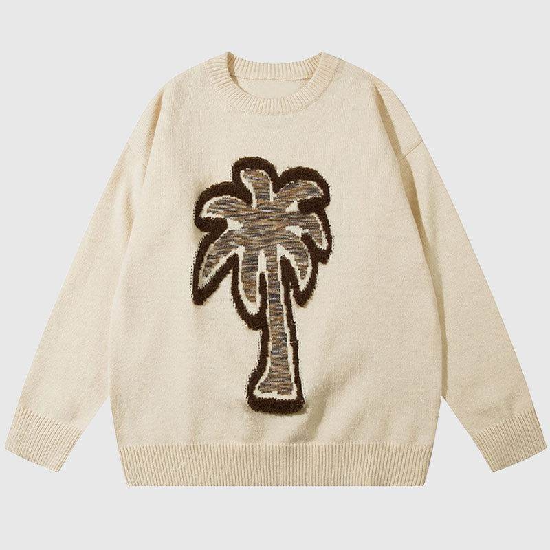 Coconut Tree Pattern Embroidered Pullover