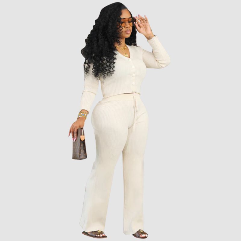 V-neck Crop Top & Drawstring Knit Pant set