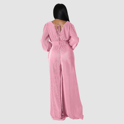 Pleated Long Sleeve Jumpsuits