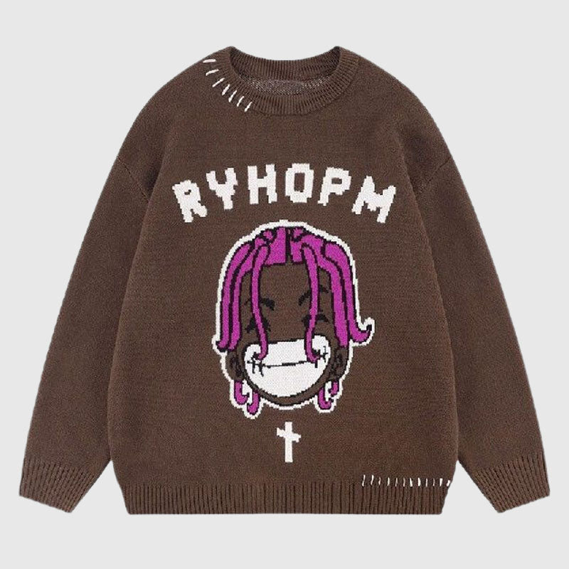 Cartoon Face Printed Pullover