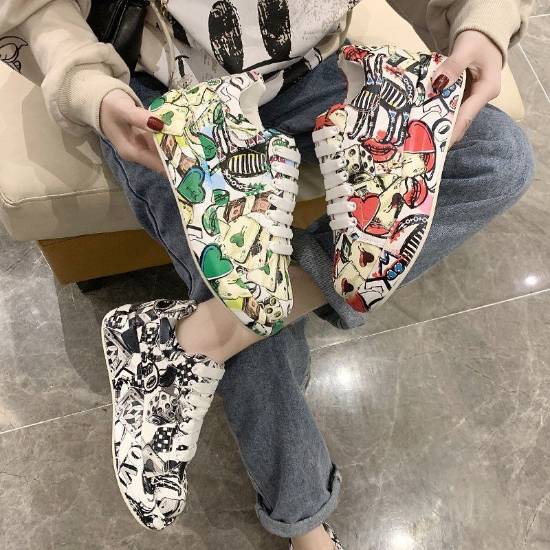 Graffiti Leather Platform Sneakers