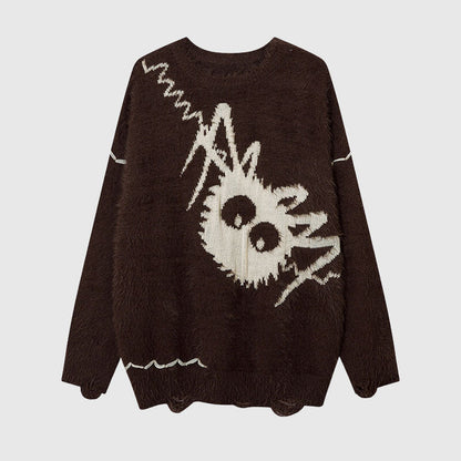 Cartoon Spider Printed Knit Pullover