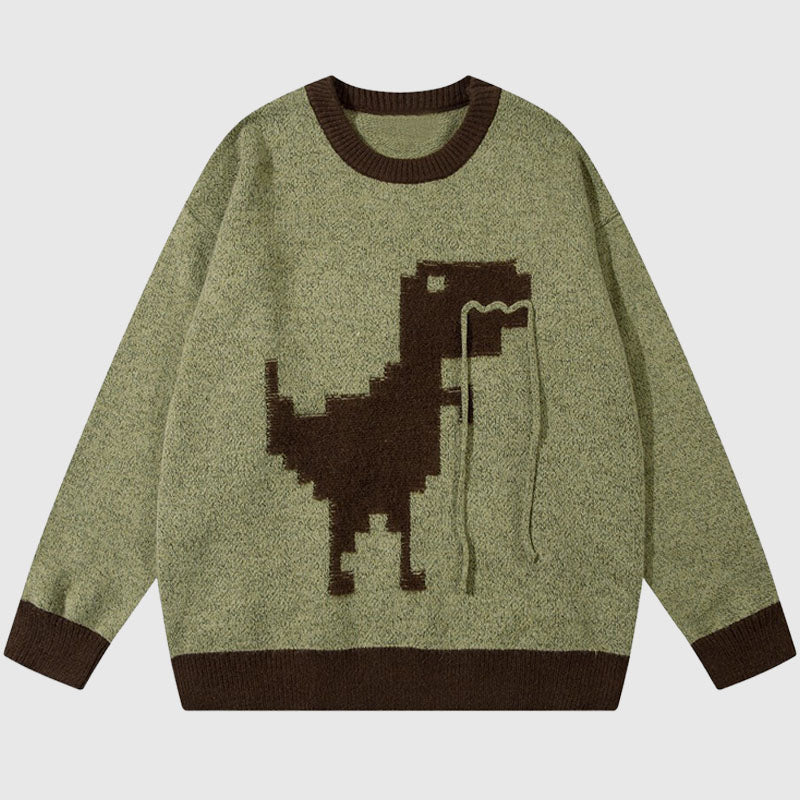 Cartoon Dinosaur Embroidered Pullover